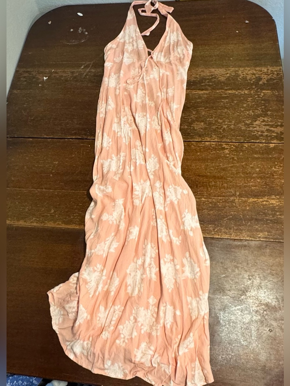 wild fable Peach Halter Maxi Dress with White Floral Print